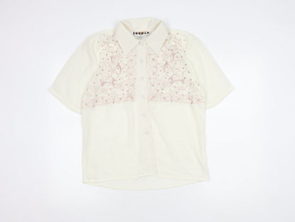 Jordan Womens Ivory Button-Up Embroidered Shirt Size 8