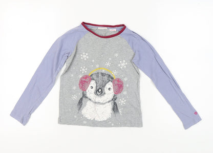 FatFace Girls Grey Blue Penguin T-Shirt 7-8 Years - Winter Style