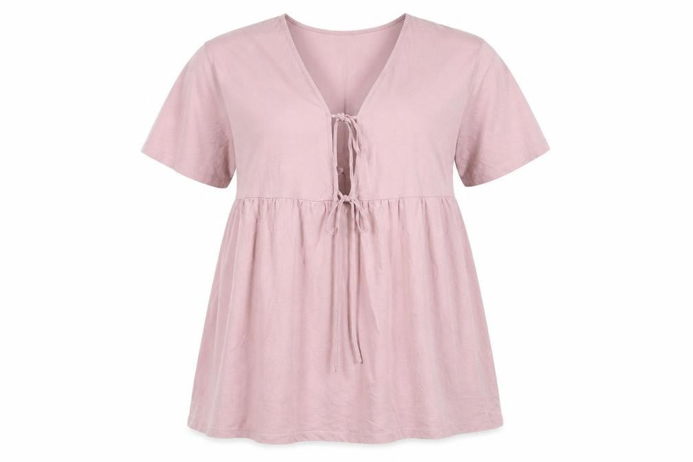 Front view of ASOS Design Women's Pink Empire Waist Tie Dress, size 14
