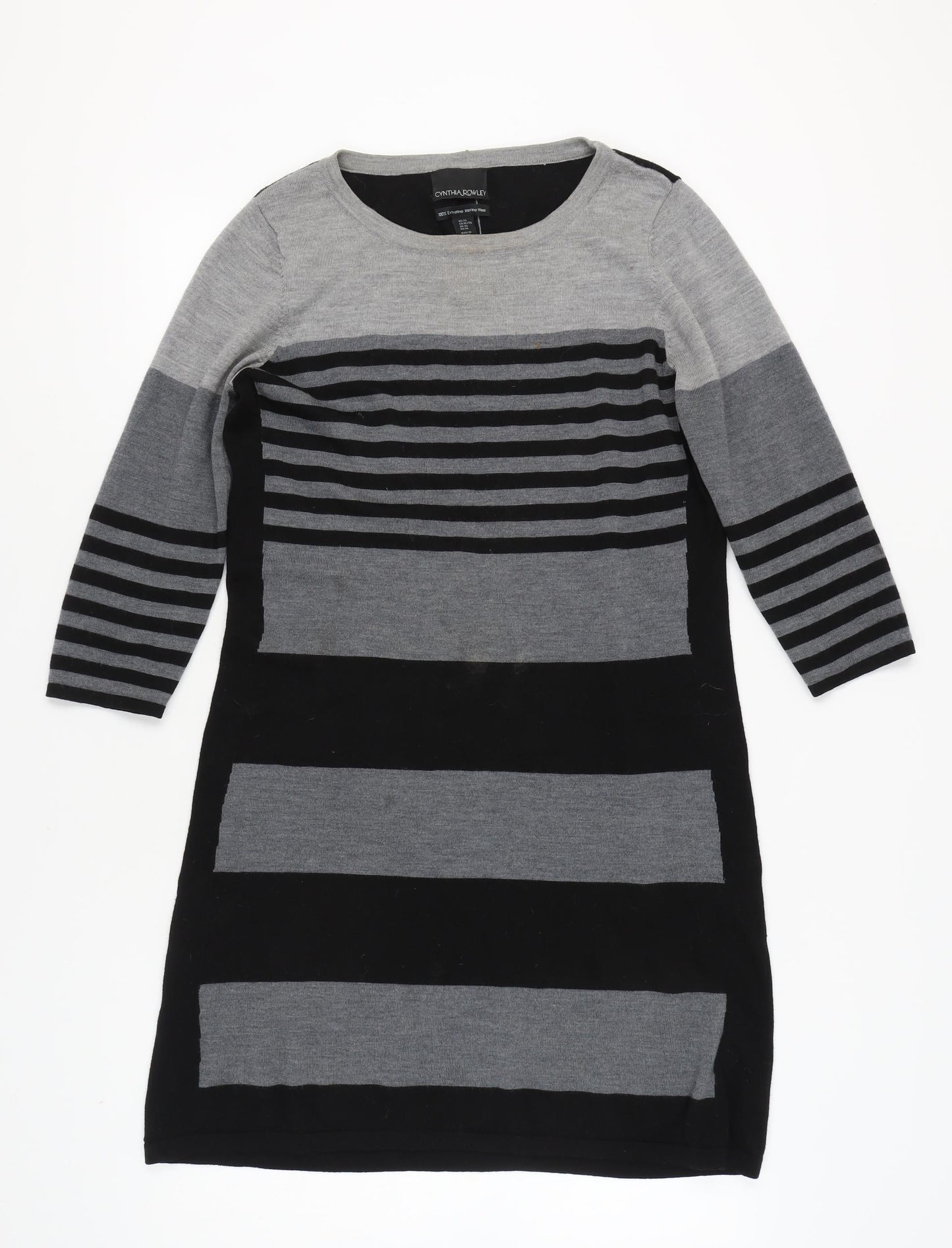 Cynthia Rowley Women’s Black Grey Striped Dress XL