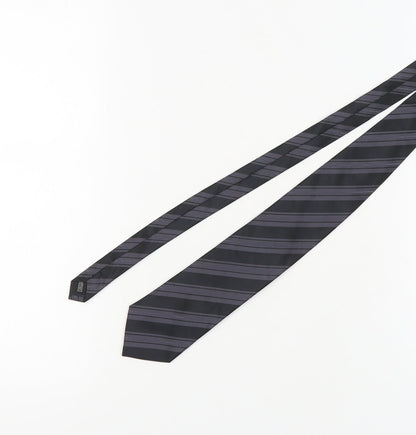 Mens Daniel Hechter Black Striped 100% Silk  Tie