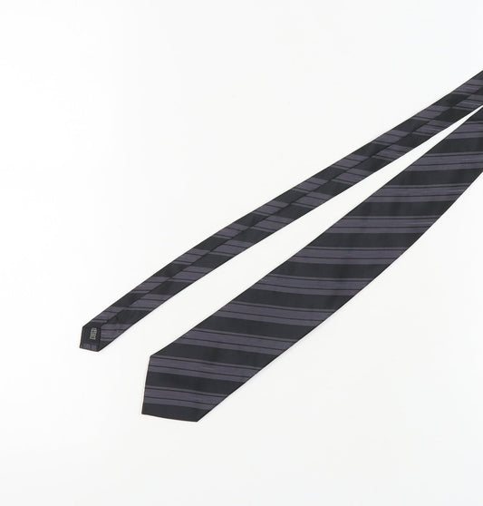 Mens Daniel Hechter Black Striped 100% Silk  Tie