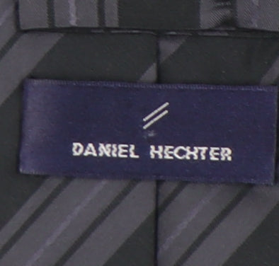 Mens Daniel Hechter Black Striped 100% Silk  Tie
