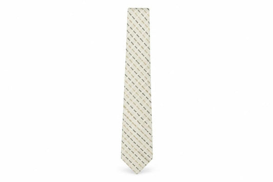 Front view of Thomas Nash Men's Beige Plaid Tie, Excellent Condition
