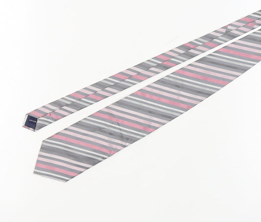Jasper Conran Men's Grey Pink Striped Silk Tie