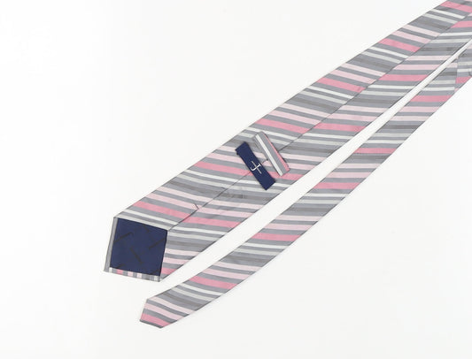 Jasper Conran Men's Grey Pink Striped Silk Tie