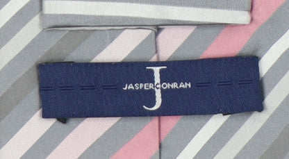 Jasper Conran Men's Grey Pink Striped Silk Tie
