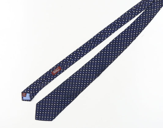 T.M.Lewin Men's Blue Silk Polka Dot Tie Handmade