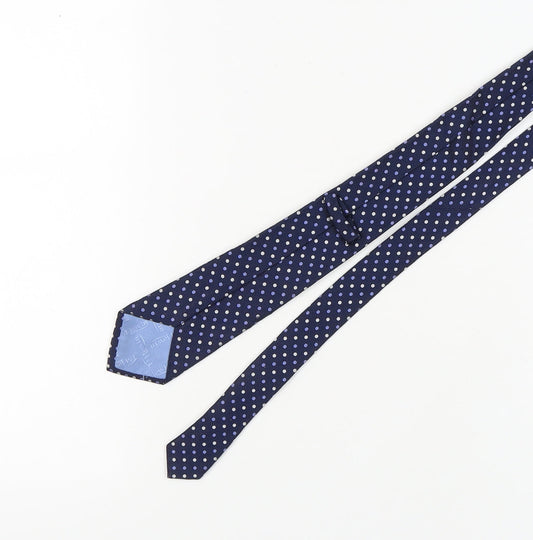 T.M.Lewin Men's Blue Silk Polka Dot Tie Handmade