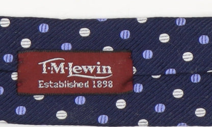 T.M.Lewin Men's Blue Silk Polka Dot Tie Handmade