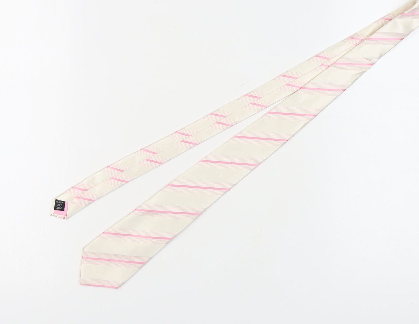 Jeff Banks Men’s Ivory Pink Striped Silk Tie