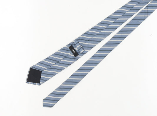 Hugo Boss Men's Blue Striped Silk Designer Tie