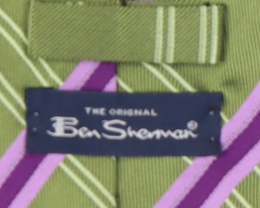 Mens Ben Sherman Green Striped 100% Silk  Tie