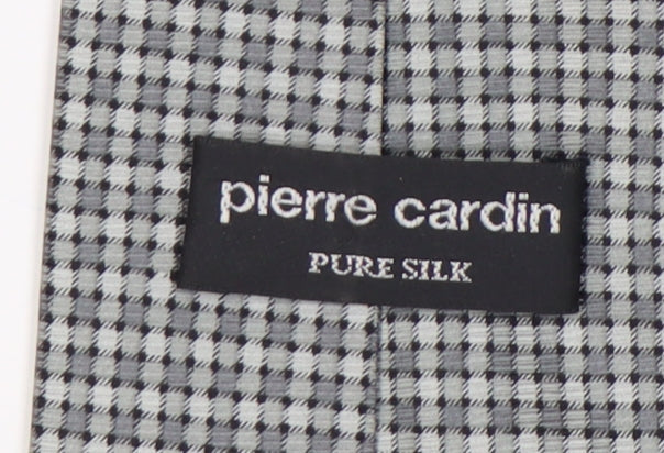 Pierre Cardin Men's Grey Checked Silk Designer Tie
