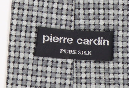 Pierre Cardin Men's Grey Checked Silk Designer Tie