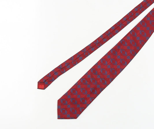 Mens Berwin & Berwin Red Geometric 100% Silk  Tie