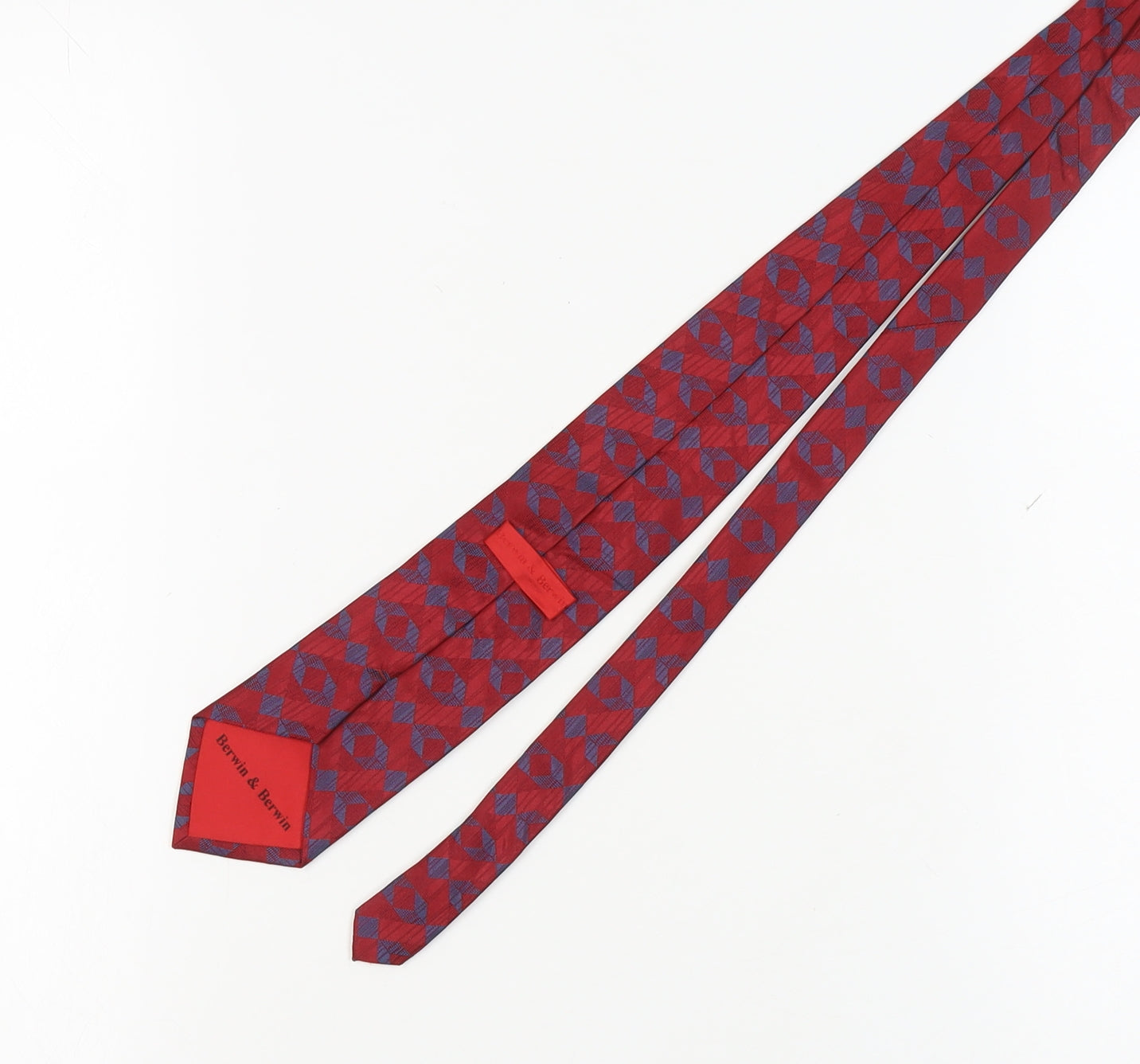 Mens Berwin & Berwin Red Geometric 100% Silk  Tie