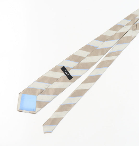 Thomas Nash Men's Beige Striped Silk Tie