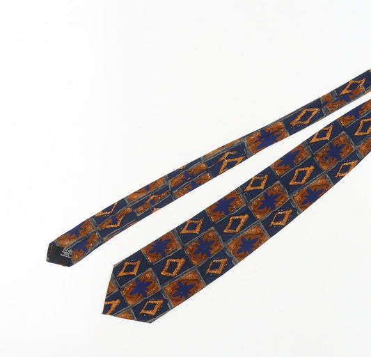 Hugo Boss Men's Blue Brown Geometric Silk Tie