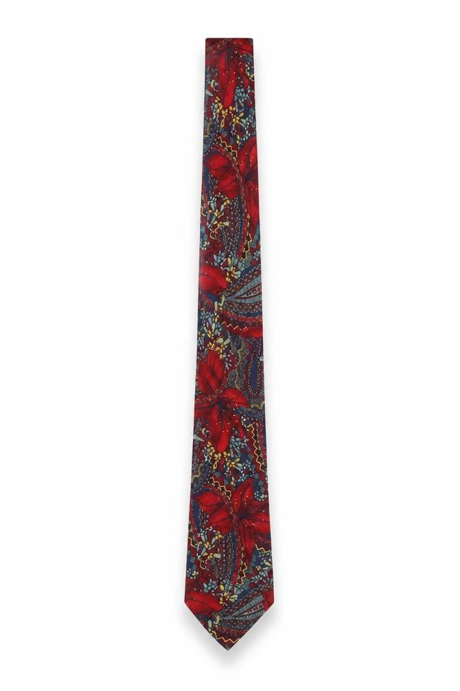 Mens Cecil Gee Red Floral 100% Silk  Tie