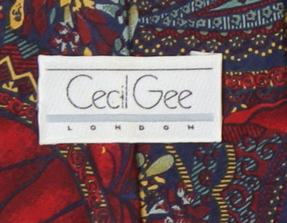 Mens Cecil Gee Red Floral 100% Silk  Tie