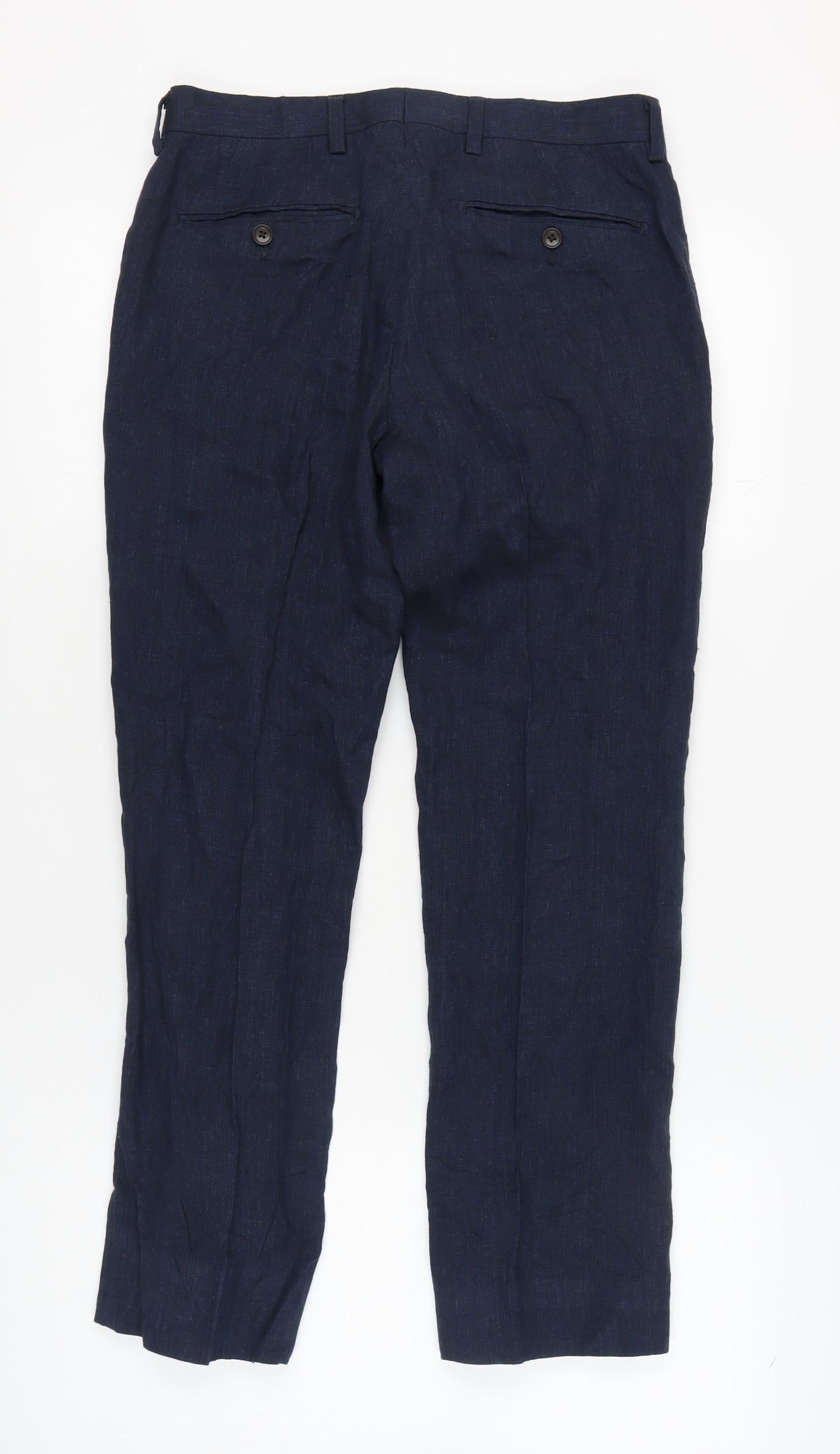Next Men's Blue Linen Trousers, Size 30, Straight Fit