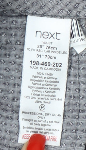 Next Men's Blue Linen Trousers, Size 30, Straight Fit