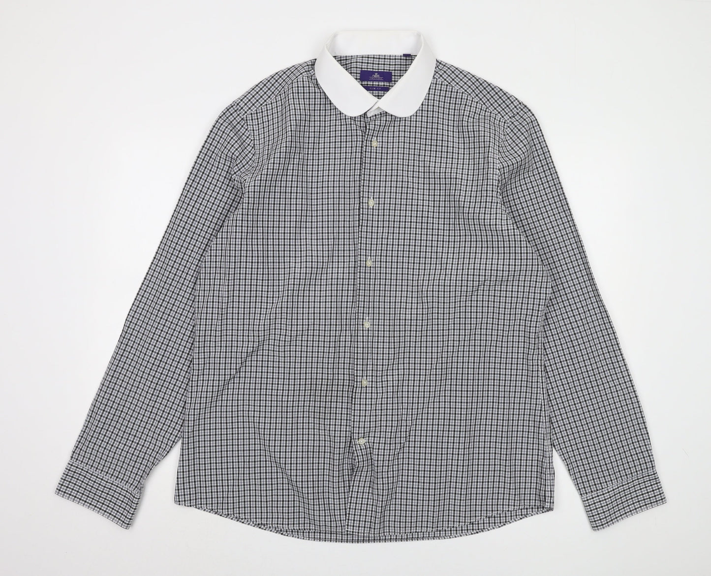 Next Men's Black Check Long Sleeve Shirt Size 17.5