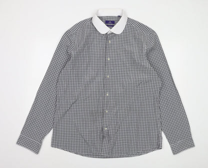 Next Men's Black Check Long Sleeve Shirt Size 17.5