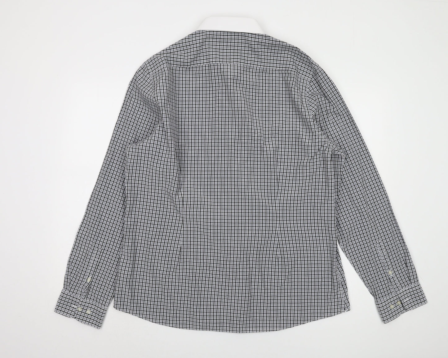 Next Men's Black Check Long Sleeve Shirt Size 17.5