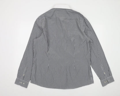 Next Men's Black Check Long Sleeve Shirt Size 17.5