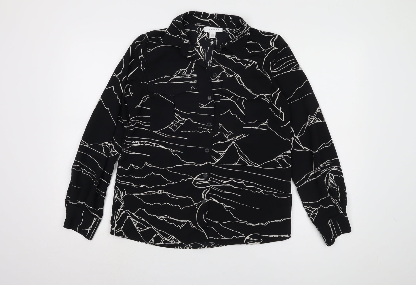 Womens UK Size 8 Topshop Black Basic Button-Up