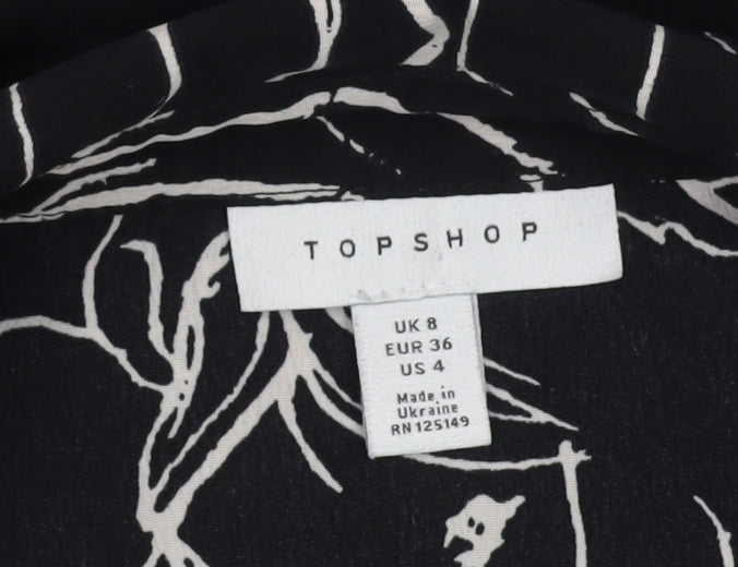 Womens UK Size 8 Topshop Black Basic Button-Up