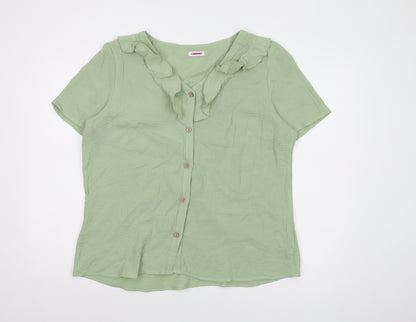 Damart Women’s Green Button-Up Ruffle Top Size 18