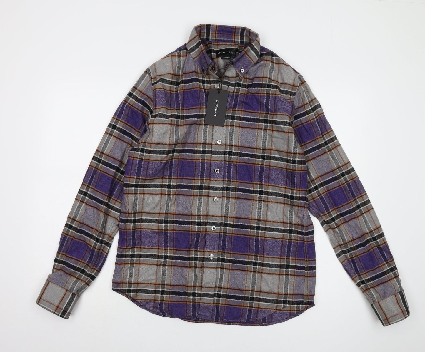 Outclass Men's Grey Plaid Long Sleeve Shirt M