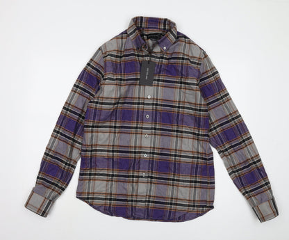 Outclass Men's Grey Plaid Long Sleeve Shirt M