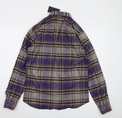 Outclass Men's Grey Plaid Long Sleeve Shirt M