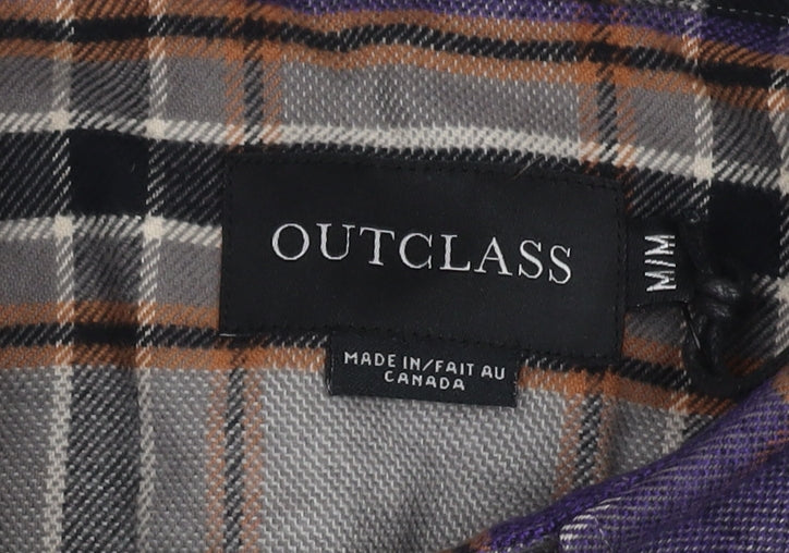 Outclass Men's Grey Plaid Long Sleeve Shirt M
