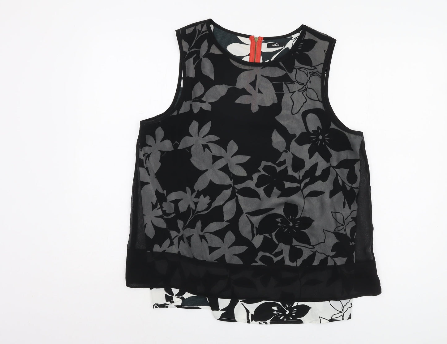 M&Co Women's Black Floral Sleeveless Tunic, Size 14