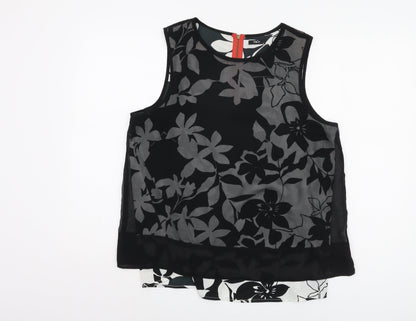 M&Co Women's Black Floral Sleeveless Tunic, Size 14