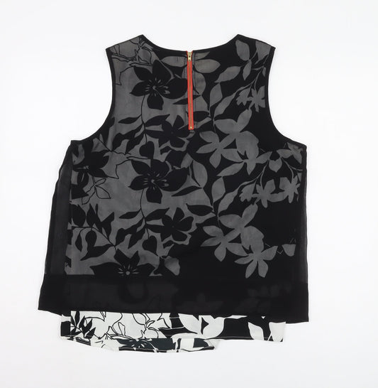 M&Co Women's Black Floral Sleeveless Tunic, Size 14