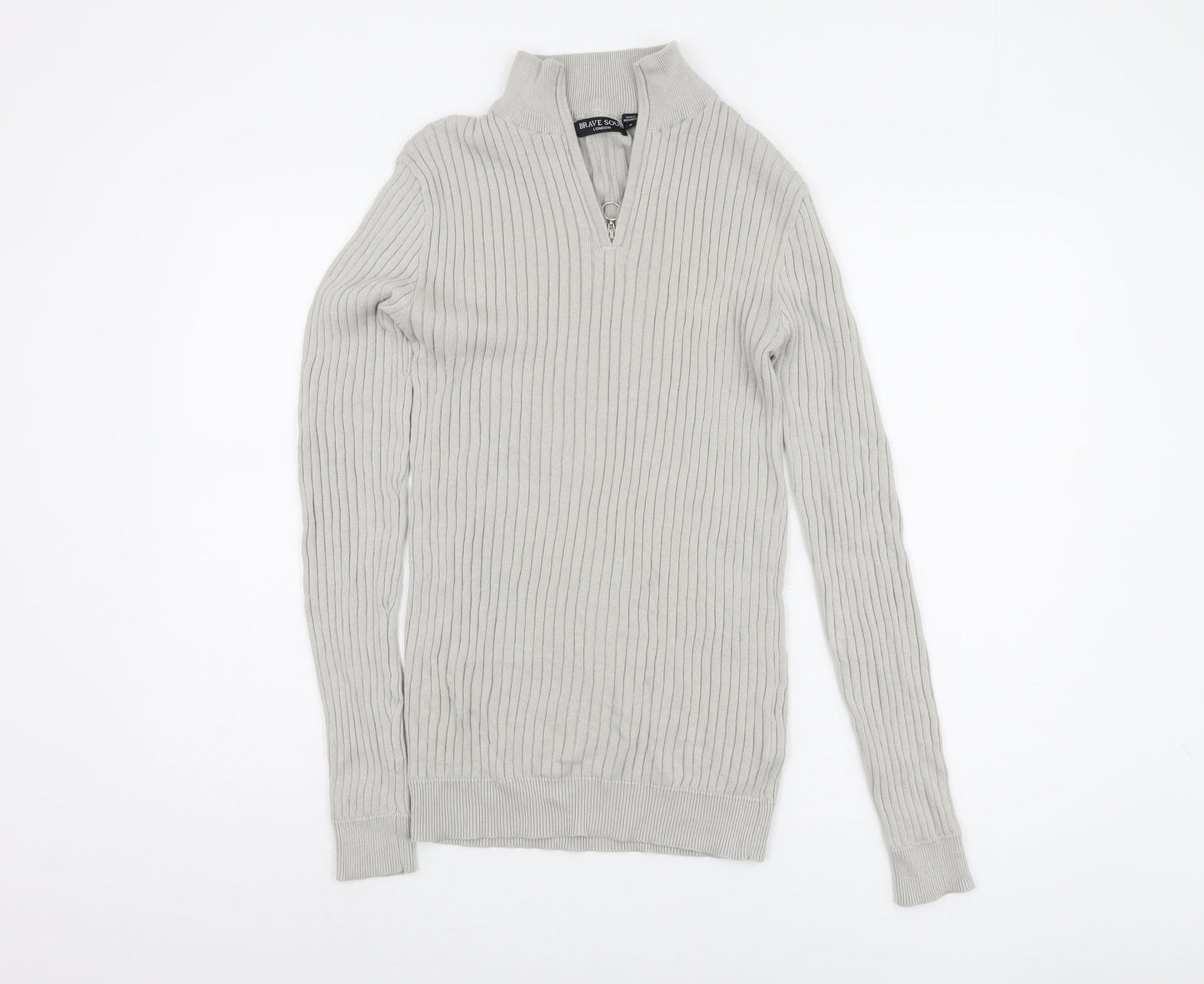 Brave Soul Men's Grey High Neck Jumper, Size S