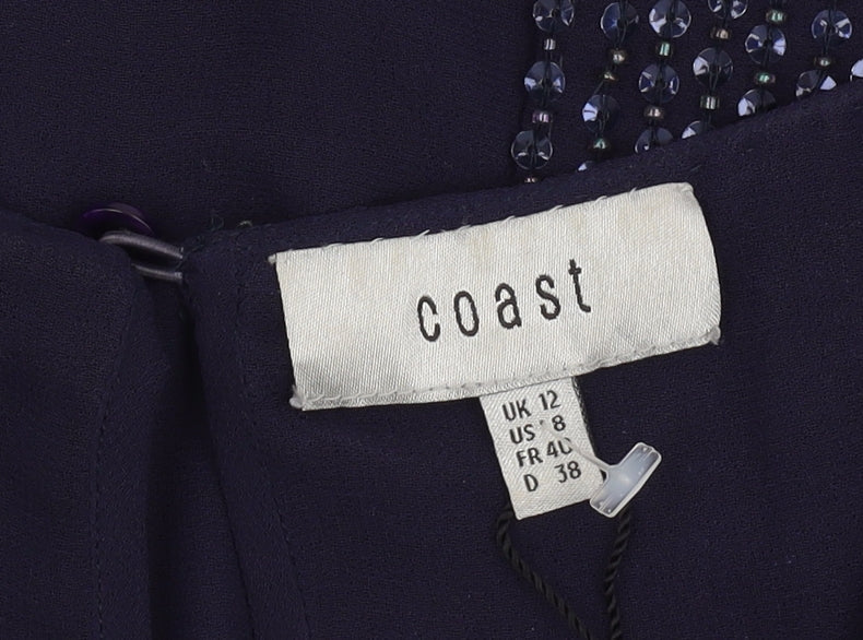 Coast Women's Blue Beaded Blouse Size 12