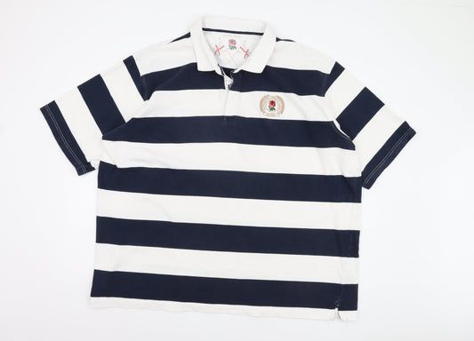 England Men's Blue Striped Polo, 4XL, Short Sleeve