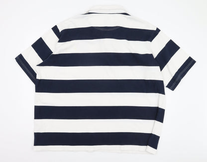 England Men's Blue Striped Polo, 4XL, Short Sleeve