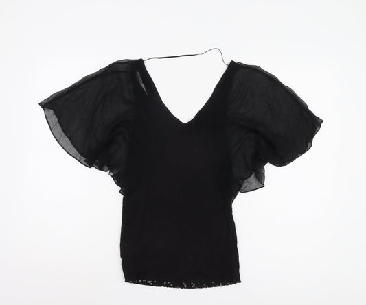 Guess Women's Black Sequin Blouse XS V-Neck Flutter