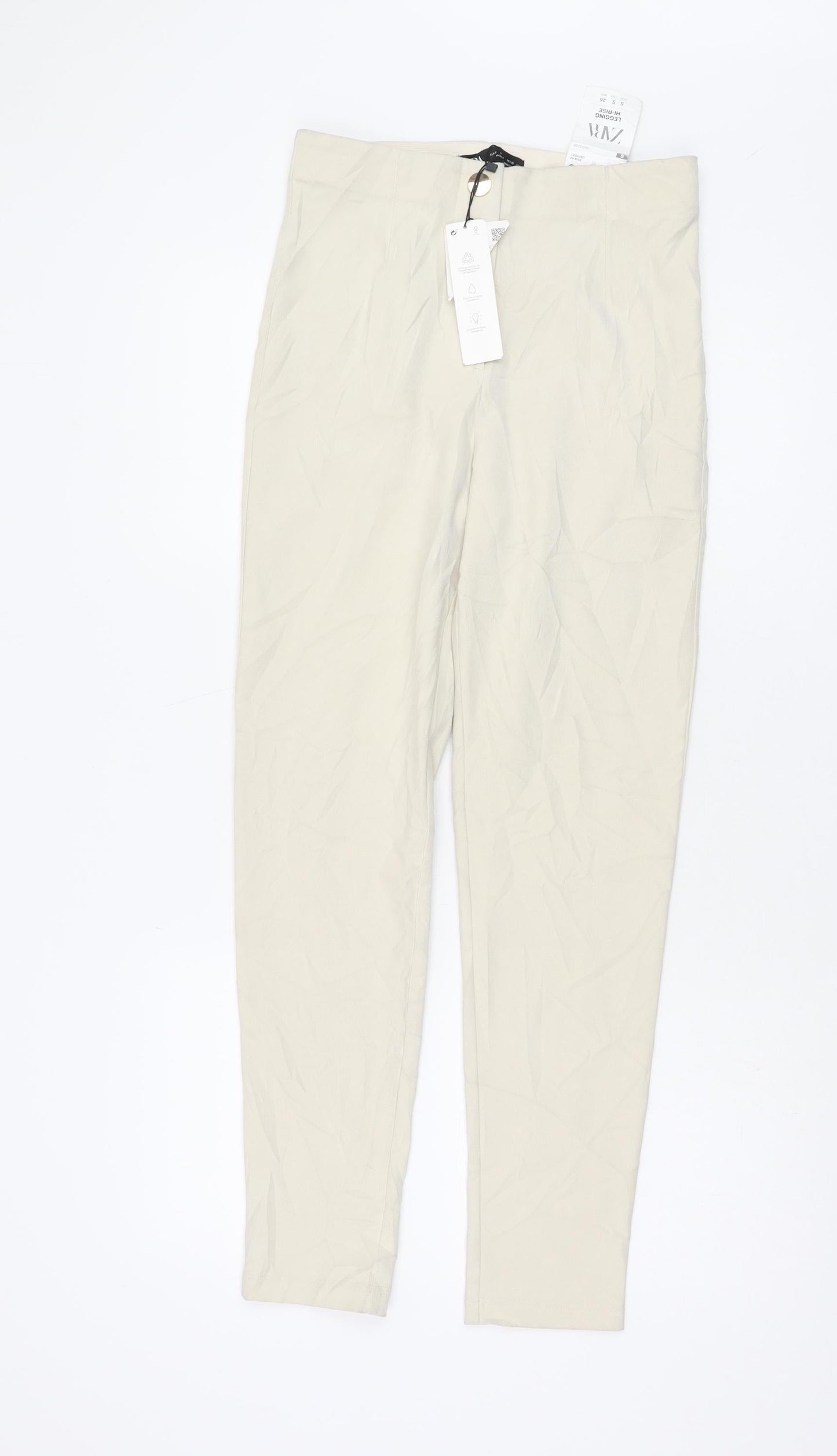 Womens UK Size S Zara Slim Fit Leggings Beige Trousers