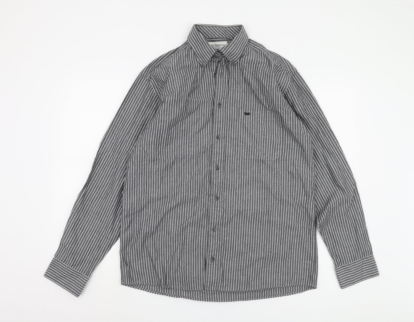 Bar Harbour Men's Black Striped Button-Up Shirt M