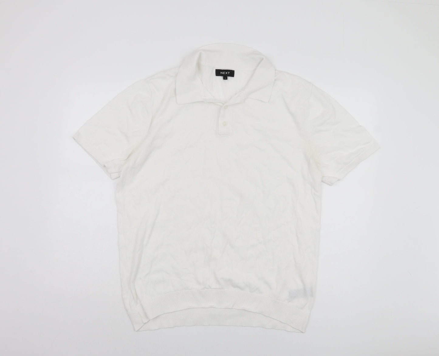 Next Men's White Polo Shirt Size L Cotton Casual