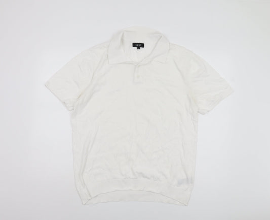 Next Men's White Polo Shirt Size L Cotton Casual